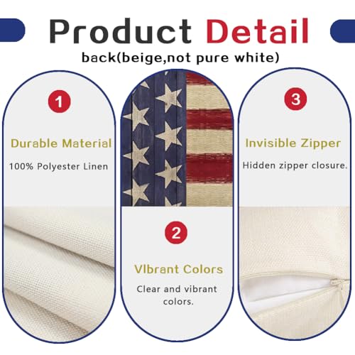 RABUSOFA 4th of July Patriotic Pillow Cover 12x20 - Vintage American Flag
