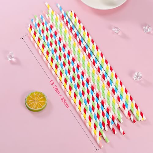 100 Pcs Colorful Cotton Candy Sticks - 13.8 Inch Paper Straws for Parties