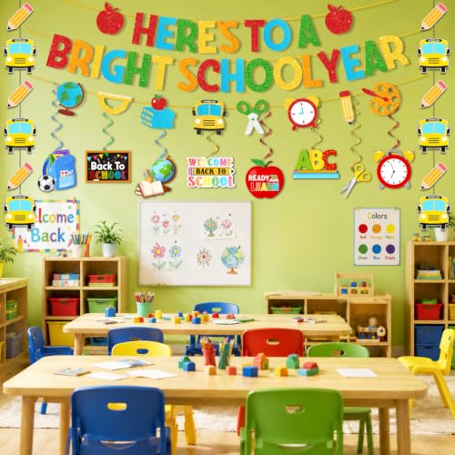 Back to School Decorations Set - Glitter Banners & Swirls