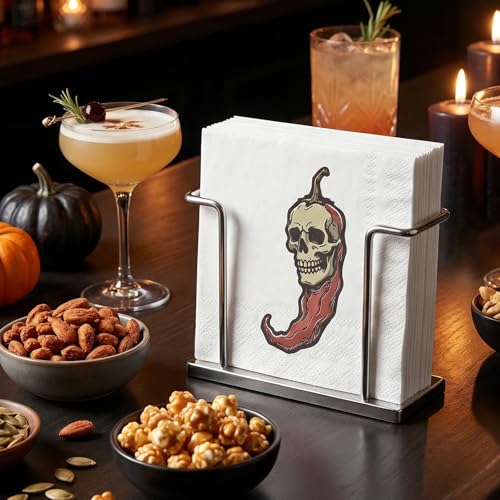 RUSPEPA 25 Pcs Skull Chili Pepper Cocktail Napkins - 3 Ply, 5x5 Inch