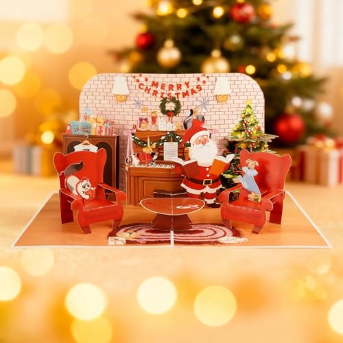 3D Pop-Up Christmas Card with Santa & Tree - Handmade Holiday Card
