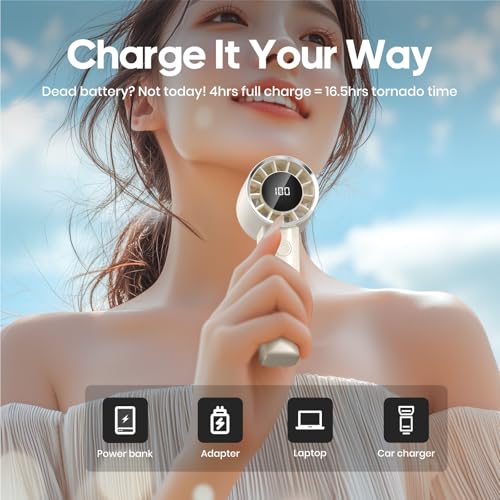 Portable Handheld Turbo Fan - Adjustable USB-C Rechargeable Mini Fan, Digital Display, Ultra-Quiet, ABS Resin Exterior - Black