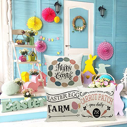 Easter Pillow Covers Set of 4 - 20x20 Inch Bunny & Egg Design