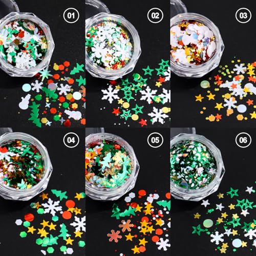 Christmas Nail Art Glitter Sequins 6-Box Winter Snowflake Design