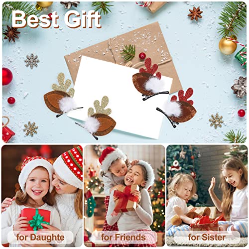WLLHYF Christmas Reindeer Antler Hair Clips 4-Piece Set with Pom Balls