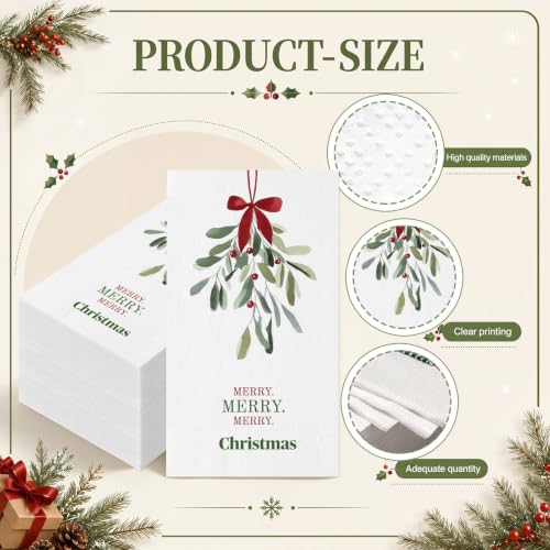 Christmas Paper Napkins Mistletoe Design - 100 Pack Holiday Disposable Napkins