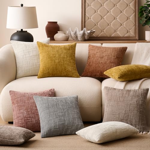 Soft Chenille Throw Pillow Covers Set of 2 - 18x18 Inch White