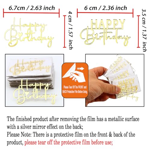 Gold Mirror Acrylic Happy Birthday Cupcake Toppers - 12 Pack, 2.63 x 1.57 in