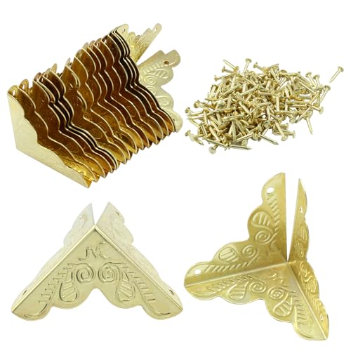 50 Pcs Gold Antique Box Corner Protectors 1"x1" for Furniture
