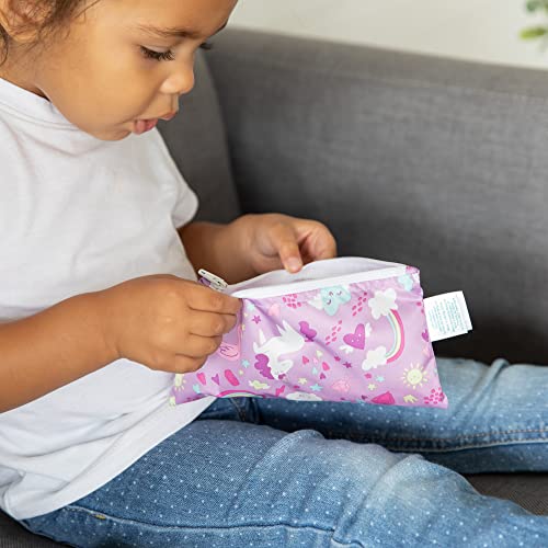 Bumkins Reusable Snack Bags - Small, Waterproof Fabric - Unicorns & Rainbows