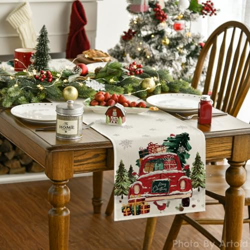 Christmas Table Runner 13x72 Inch Beige Seasonal Winter Kitchen Decor - Artoid Mode
