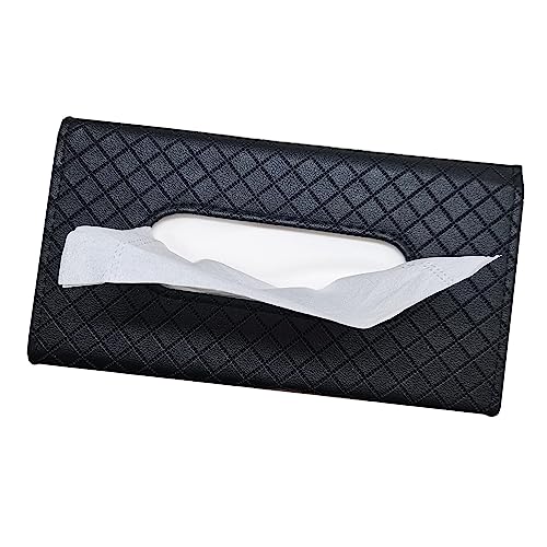 Langmeil Single Black Car Sun Visor Tissue Holder & Mask Organizer, Premium PU Leather