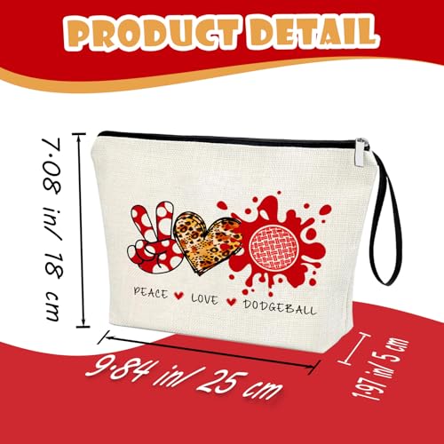 Dodgeball Makeup Bag - Peace Love Dodgeball Cosmetic Pouch Gift for Women