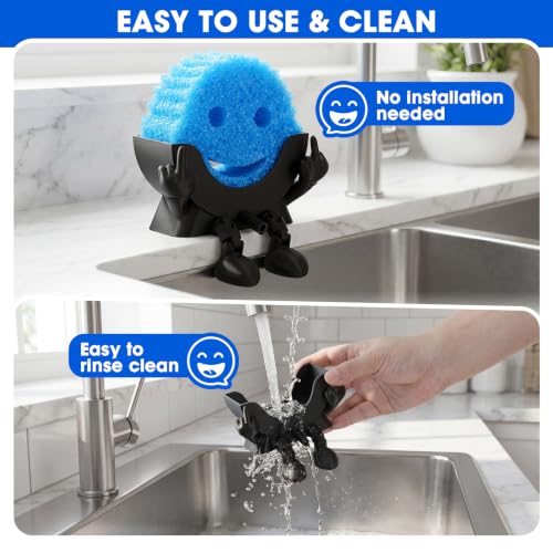 Cute Self-Draining Sponge Holder with Traceless Glue | Black