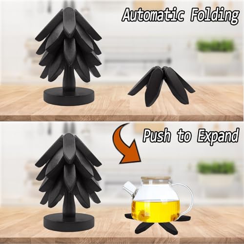 Black Wooden Trivets for Hot Dishes Christmas Tree Set Stackable Home Decor