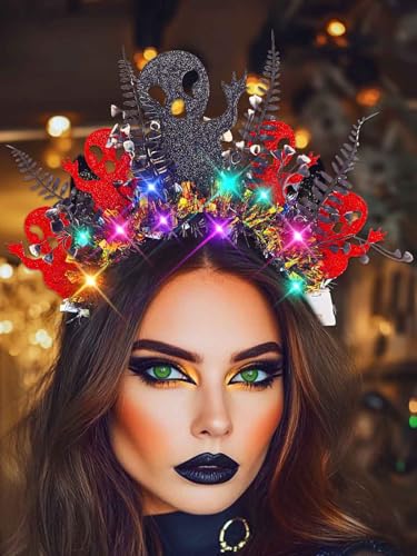 Urieo Light Up Ghost Headband LED Halloween Glow Hair Piece