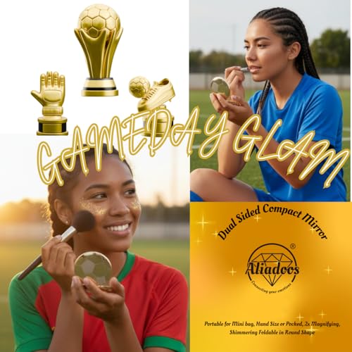 Gold Compact Makeup Mirror - 2X Magnifying Travel Mirror for Soccer Fans