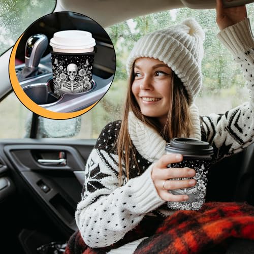 Skeleton Reading Iced Coffee Cup Sleeve 3-Pack - Gothic Book Lover Gift 01