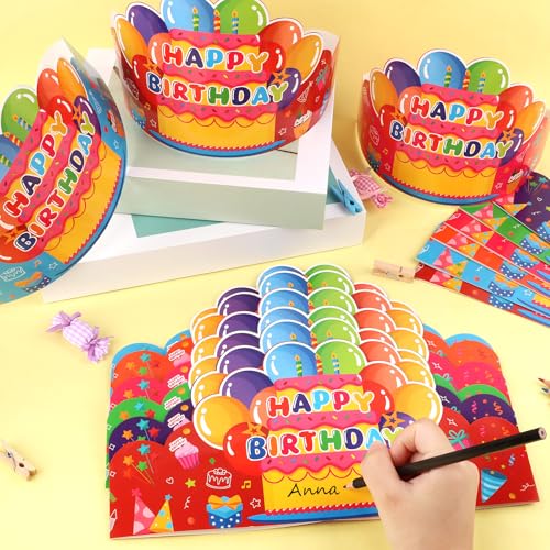 30 Pack Colorful Birthday Crowns for Kids - Party Hats