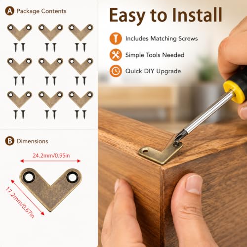 8 Pcs Brass L-Shaped Corner Brackets - Heavy Duty Wall Shelves & Furniture Support