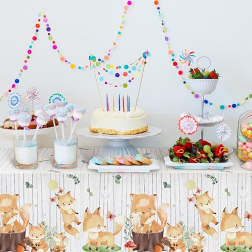 Woodland Animals Tablecloth Set - 3 Pcs Disposable Fox Decor 51x86.6"
