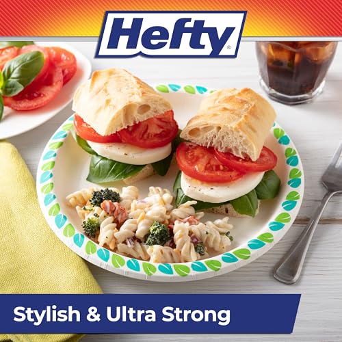Hefty 8.6 Inch Compostable Paper Plates - Pack of 30, Patterned, Microwave Safe, Soak-Resistant, Plant-Based, Disposable Party Plates