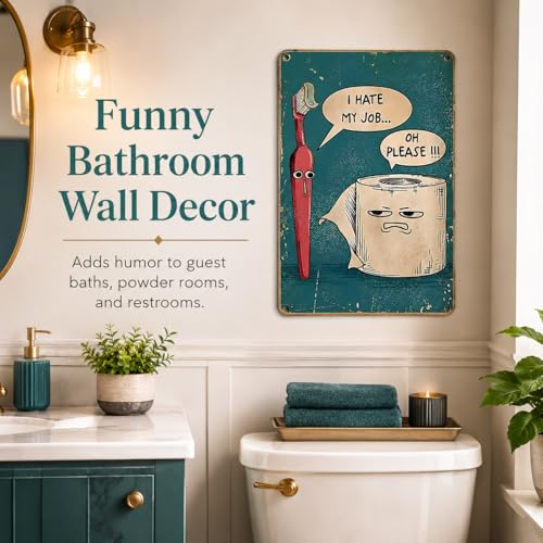 Funny Bathroom Metal Sign - Blue Toothbrush Humor Wall Art 8x12