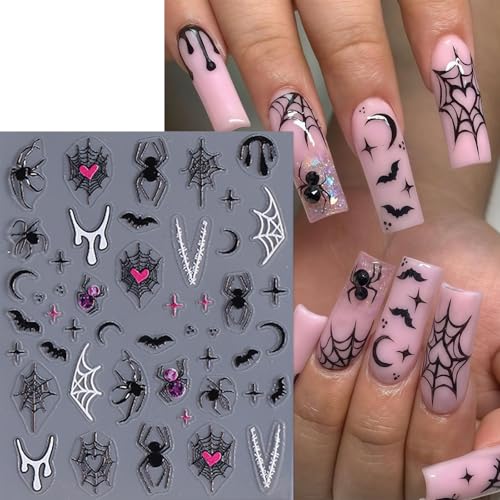 8 Sheets 5D Embossed Halloween Spider Skull Ghost Nail Art Stickers