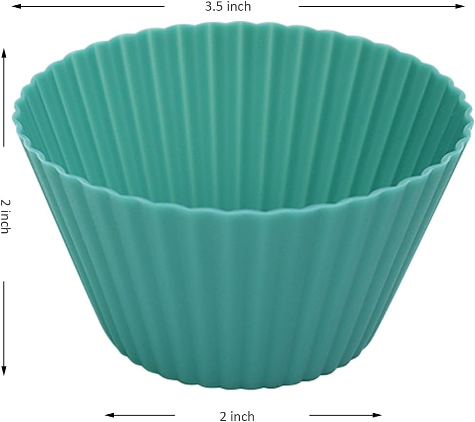 Skiennix Extra Large Silicone Muffin Cups - 12 Pcs Reusable Baking Liners, 3.54 Inch, Easy to Clean | Green & White