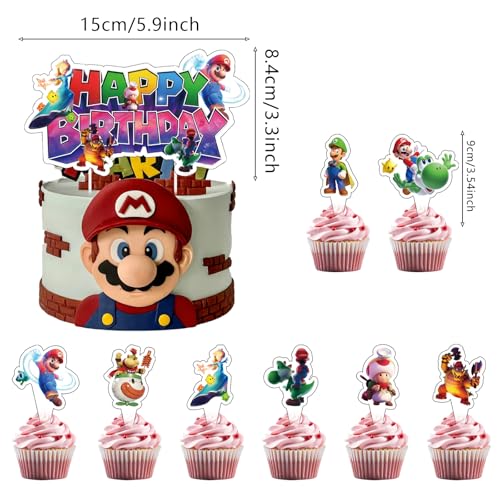 25Pcs Mario Themed Birthday Cake Decoration Set with Cupcake Toppers
