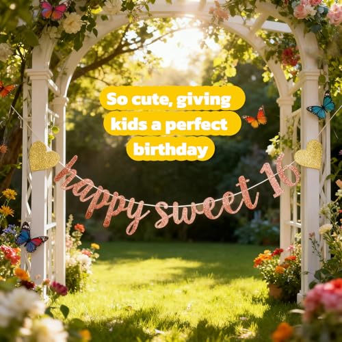 Happy Sweet 16 Banner - Rose Gold Birthday Party Decor