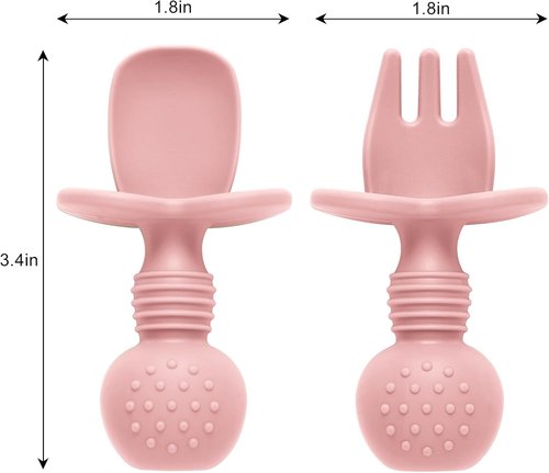 Eascrozn Baby Spoons and Forks Set - Silicone Self-Feeding Utensils for Toddlers | BPA-Free, 6-Pack