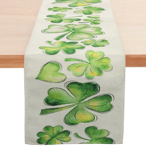 St. Patrick's Day Shamrock Table Runner, 13x72 Inch for Indoor/Outdoor Use