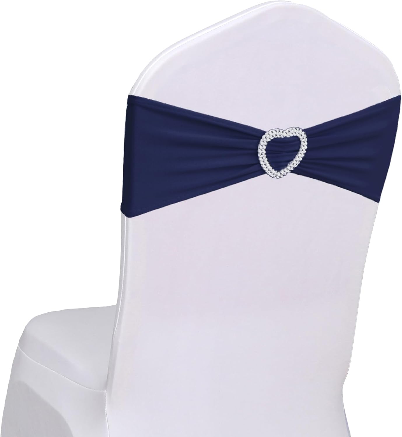 Skiennix Navy Blue Chair Sashes - 30 Pack Universal Elastic Bows with Heart Buckle for Weddings & Events