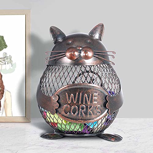 Tooarts Handmade Iron Piggy Bank - Kitten Wine Cork Container