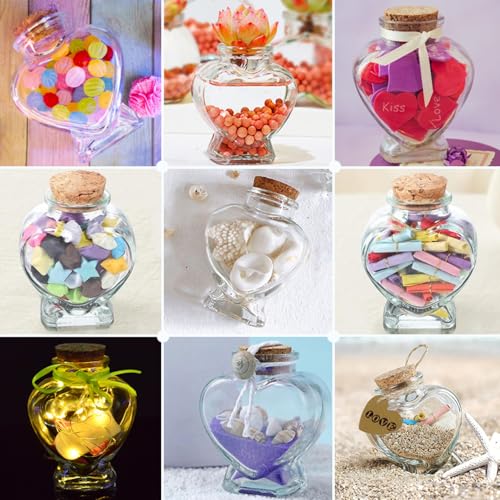Heart Shaped Glass Jars - 160ml Wishing Bottles with Cork Stoppers