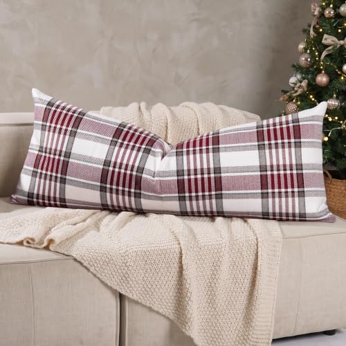 Farmhouse Christmas Tartan Lumbar Pillow Cover 14x36 Pack of 1 - Red Plaid Decor