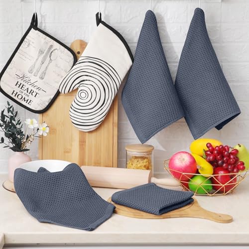 Homaxy 100% Cotton Waffle Weave Kitchen Dish Cloths - 4-Pack, Dark Grey, 12x12 Inches