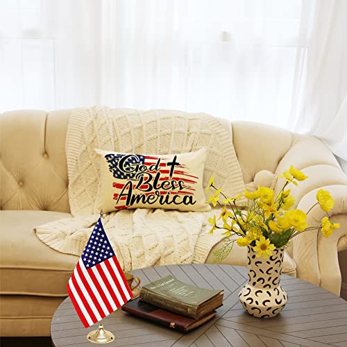 4th of July God Bless America Flag Throw Pillow Cover - 12x20