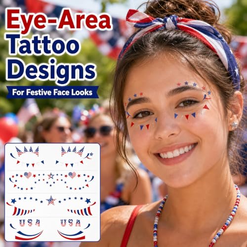 Patriotic Temporary Tattoos for Kids and Adults - 128+ Waterproof USA Designs