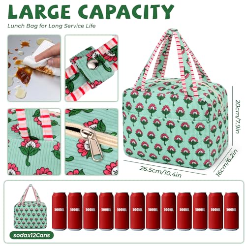Insulated Green Lunch Bag for Women - Cute Reusable Tote
