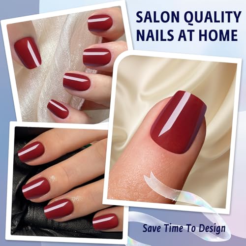 Short Press on Nails Burgundy Coffin Glossy False Nails 240pcs