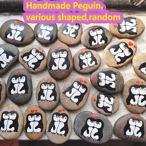 Hand-Painted Penguin Pebble Art Gift for Couples