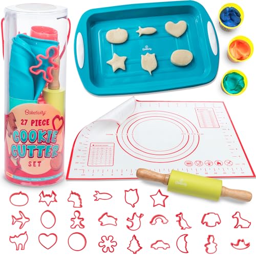 Kids Cookie Cutter Set with 24 Shapes, Baking Tools & Storage Tube - Variation of Cookie Cutter Set