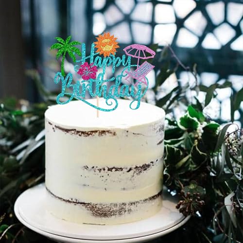 Tropical Hawaiian Luau Cake Topper | Glitter Palm Leaf Decoration