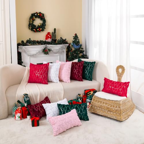 VAKADO 18x18 Pink Christmas Throw Pillow Covers Set of 2 Embroidered Holiday Cushion Cases
