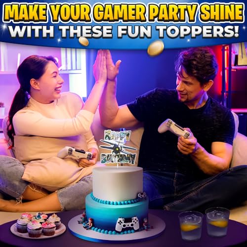 Gaming Cake Topper Set - 1 Large & 7 Small Cardboard Toppers