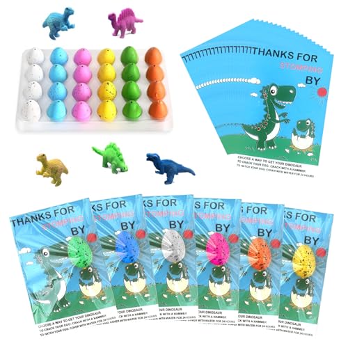24 Pack Mini Dinosaur Hatching Eggs & Cards - Party Favors