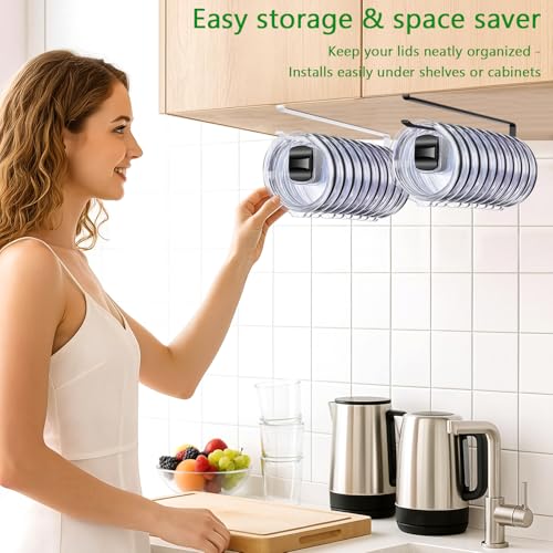 Tumbler Lid Organizer Rack - Holds 12 Lids, Carbon Steel Design