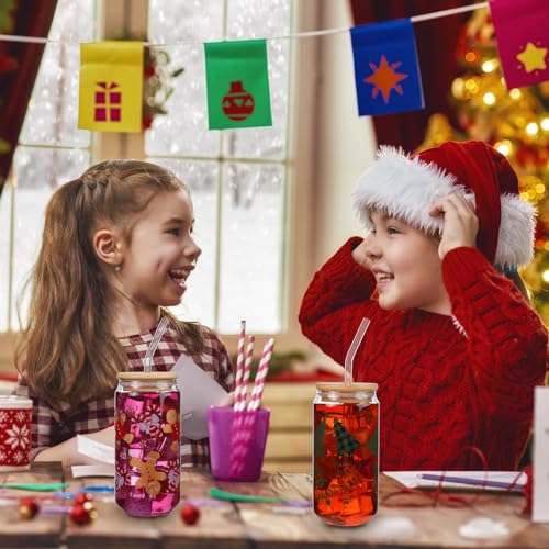 Christmas Snowman Glass Mason Jar Cups 18oz with Lids & Straws - Set of 8